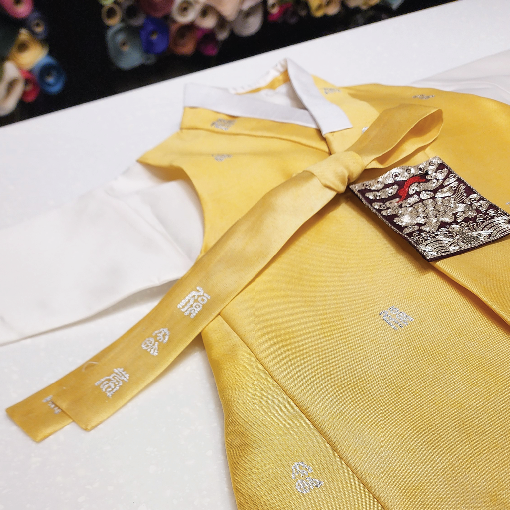 Yellow dol hanbok for boys, 6 pieces set Korean first birthday